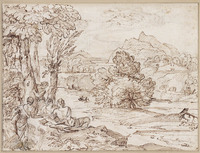 K VI 040
<br/>
Landschap met figuren in klassieke kleding
<br/>
<em>Grimaldi, Giovanni Francesco (1606-1680) - atelier van / kopie naar</em>